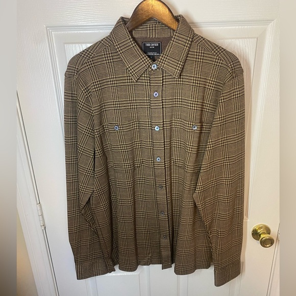 TODD SNYDER HOUNDSTOOTH DOUBLE KNIT shirt IN SADDLE BROWN